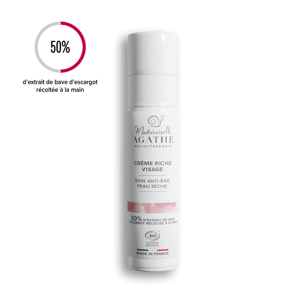 Crème riche visage à la bave d'escargot certifiée bio - anti-âge - 50ml -Mademoiselle Agathe
