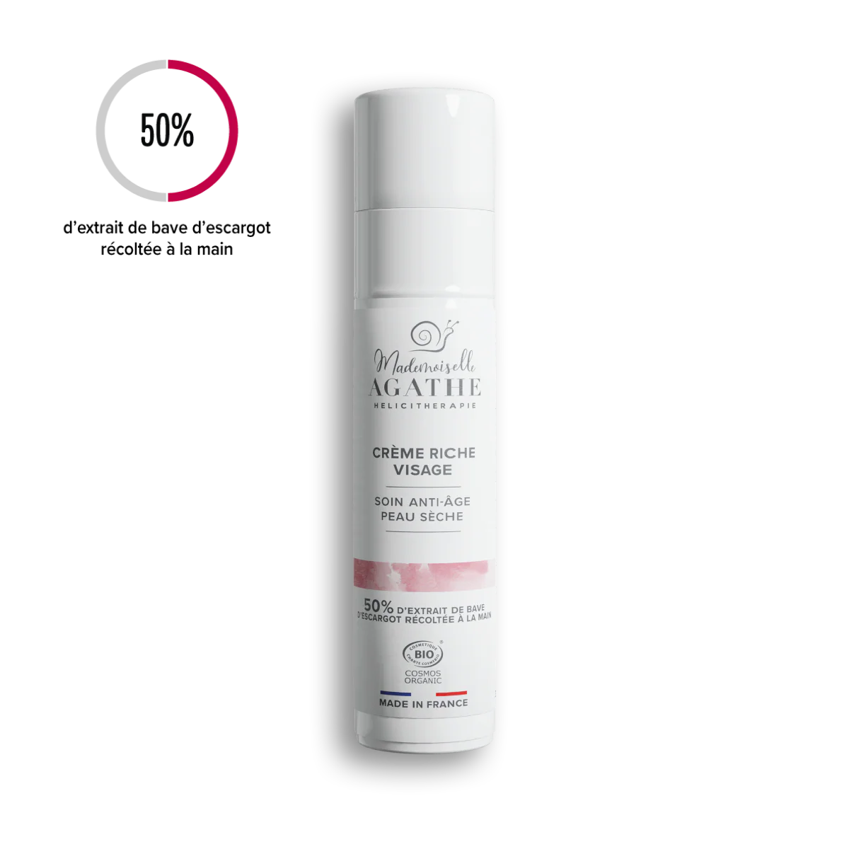 Crème riche visage à la bave d'escargot certifiée bio - anti-âge - 50ml -Mademoiselle Agathe