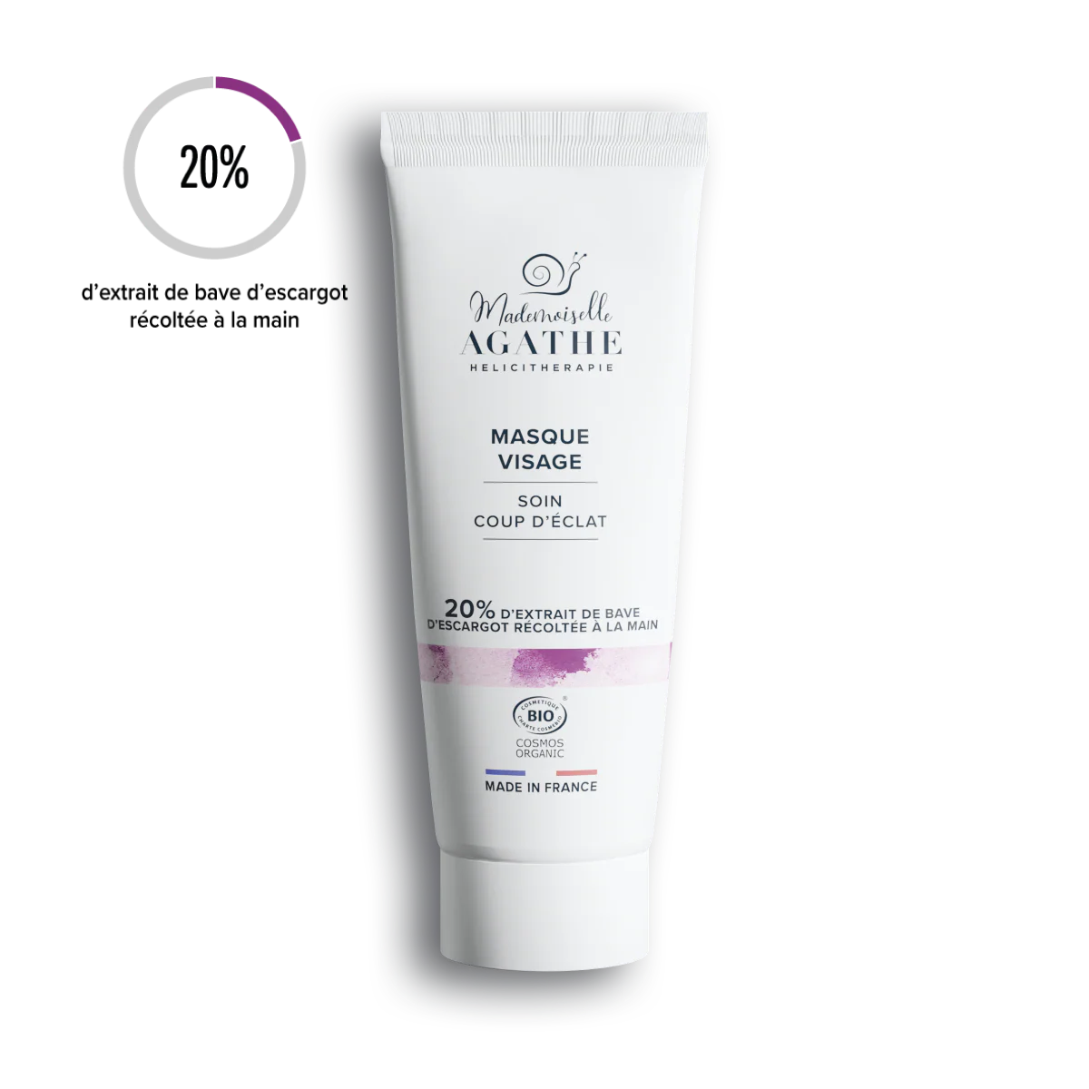 Masque éclat à la bave d'escargot bio - éclaircissant & unifiant - 75ml - Mademoiselle Agathe