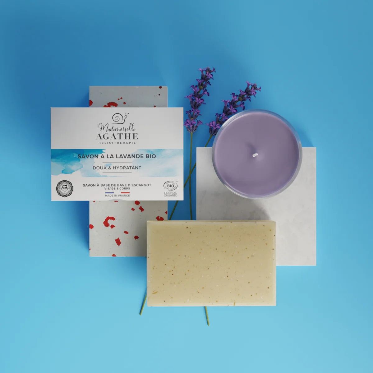 Savon lavande à la bave d'escargot bio - doux & hydratant - 100gr - Mademoiselle Agathe