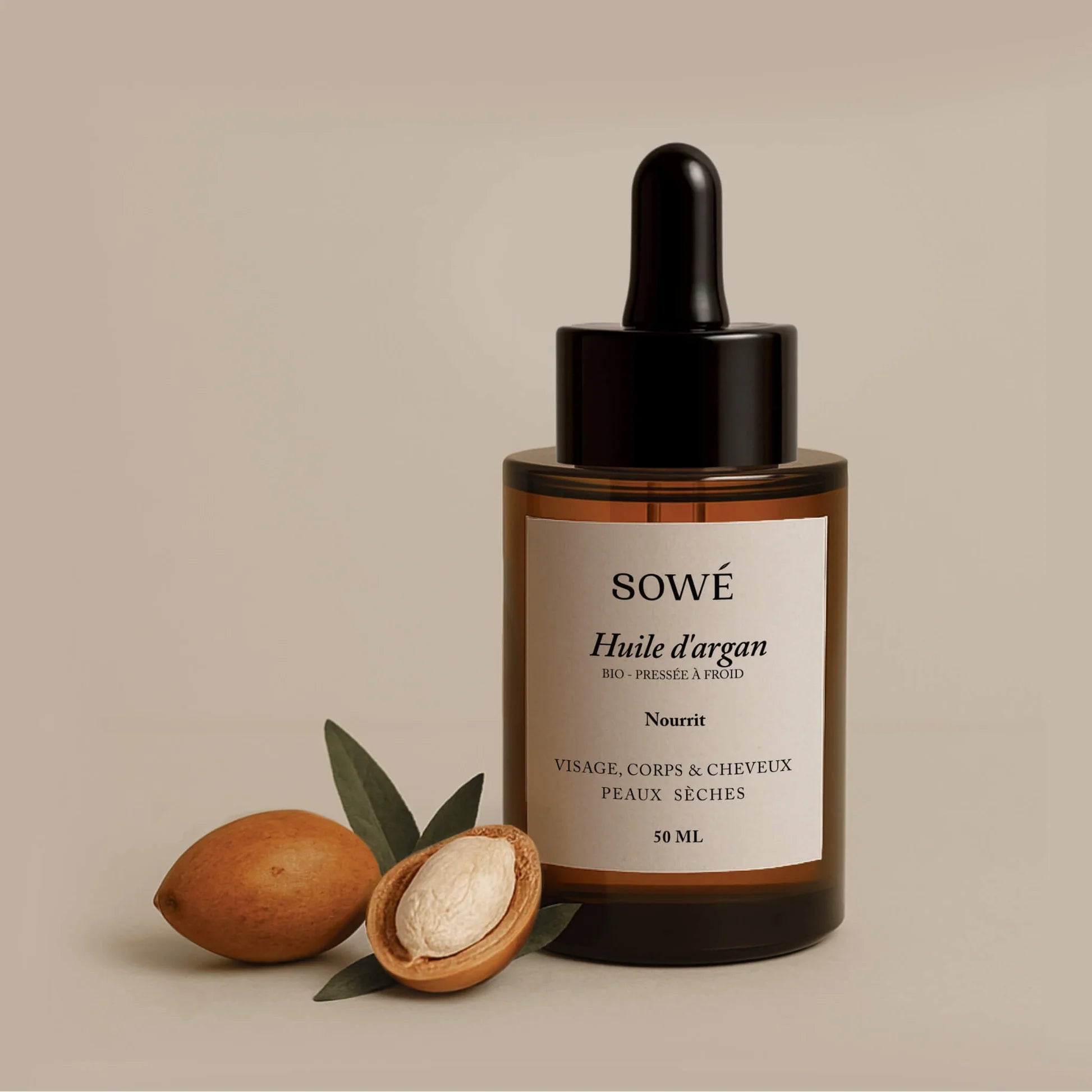Huile d'argan BIO pressée à froid - pour le corps et cheveux 50 ml - SOWÉ